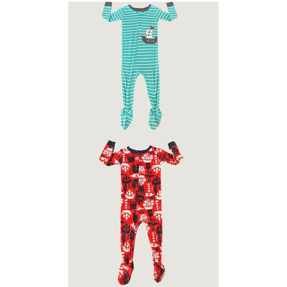 Carters 24M Baby Footed Pajamas 2ct Pirate Ship Nautical Red Teal Cotton 1491